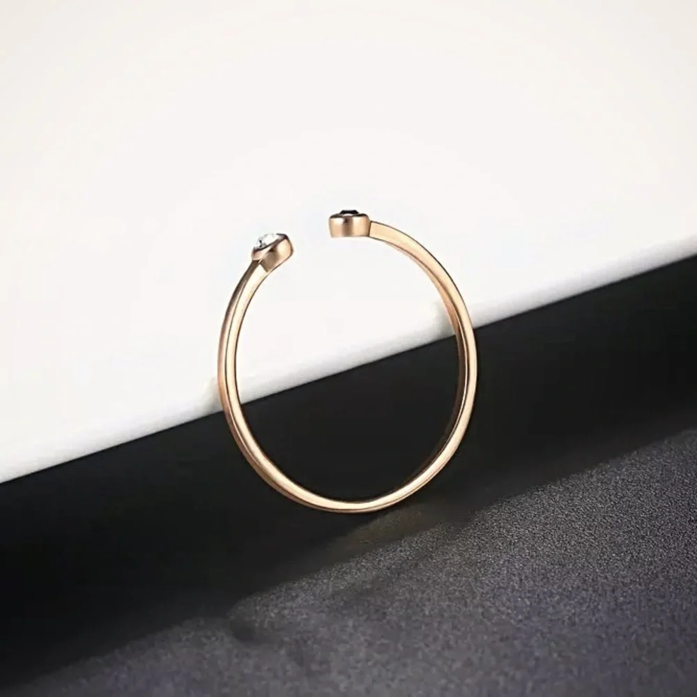 NWT Black & White Crystal Diamond Simulant Rose Gold-Plated Open Mini Ring - Picture 3 of 7